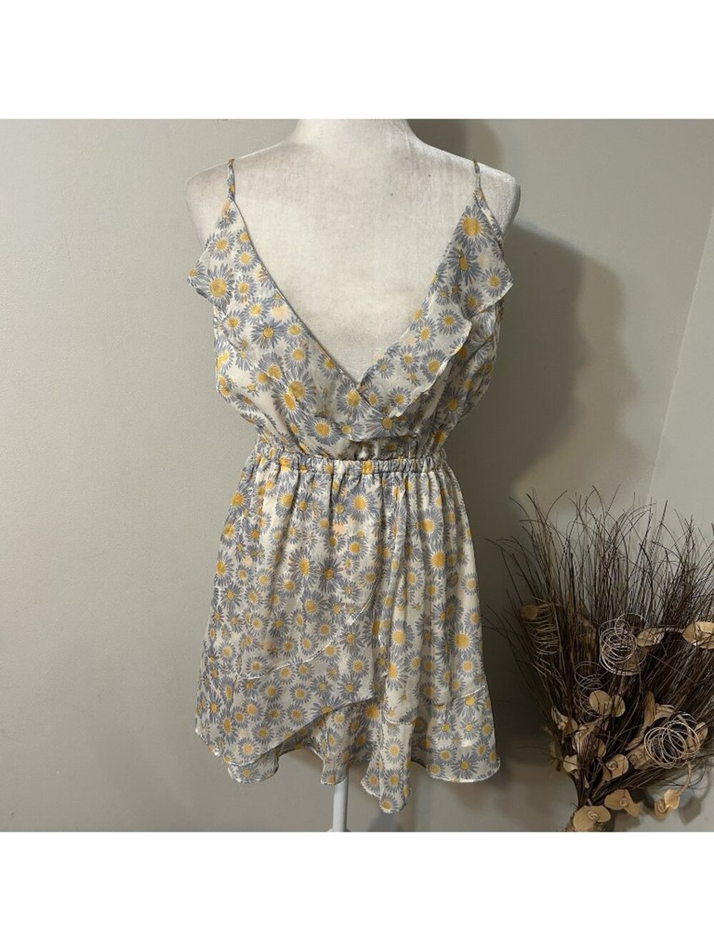Southern Fried Chics Women Floral Mini Strappy Adjustable Dress Ruffles Lined S